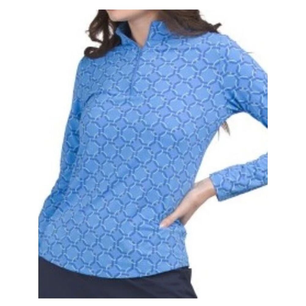 IBKUL Link Seafoam Blue Long-Sleeve Mock Neck Top UPF golf Shirt size large